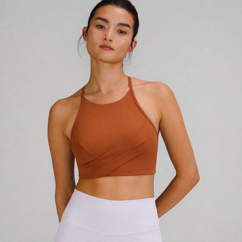 NWT Lululemon Flow Y Wrap-Front High Neck Bra Ancient Copper Nulu Yoga 6 Active - Picture 1 of 6